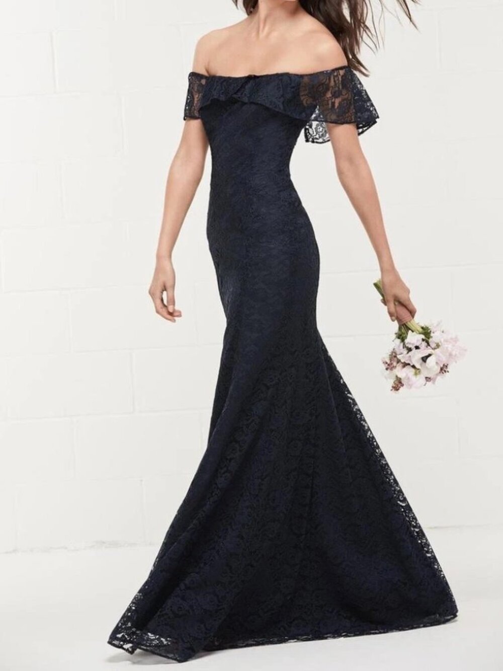 Navy Off-Shoulder Lace Full-Length Formal Dress - 10, NWT